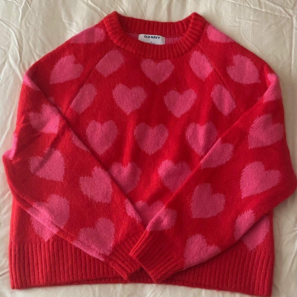Old Navy Red and Pink Heart Pattern Sweater